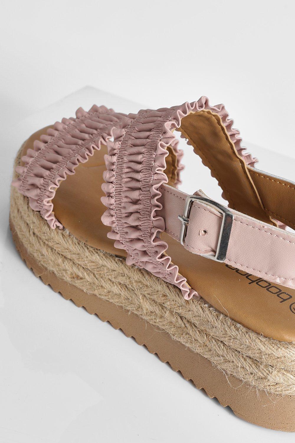 Ruffle Detail Double Strap Flatform Sandal