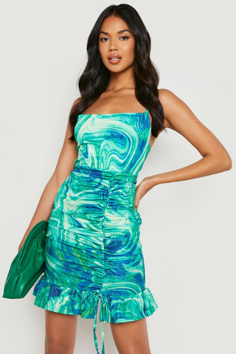 Green Marble Strappy Mini Dress image number 1