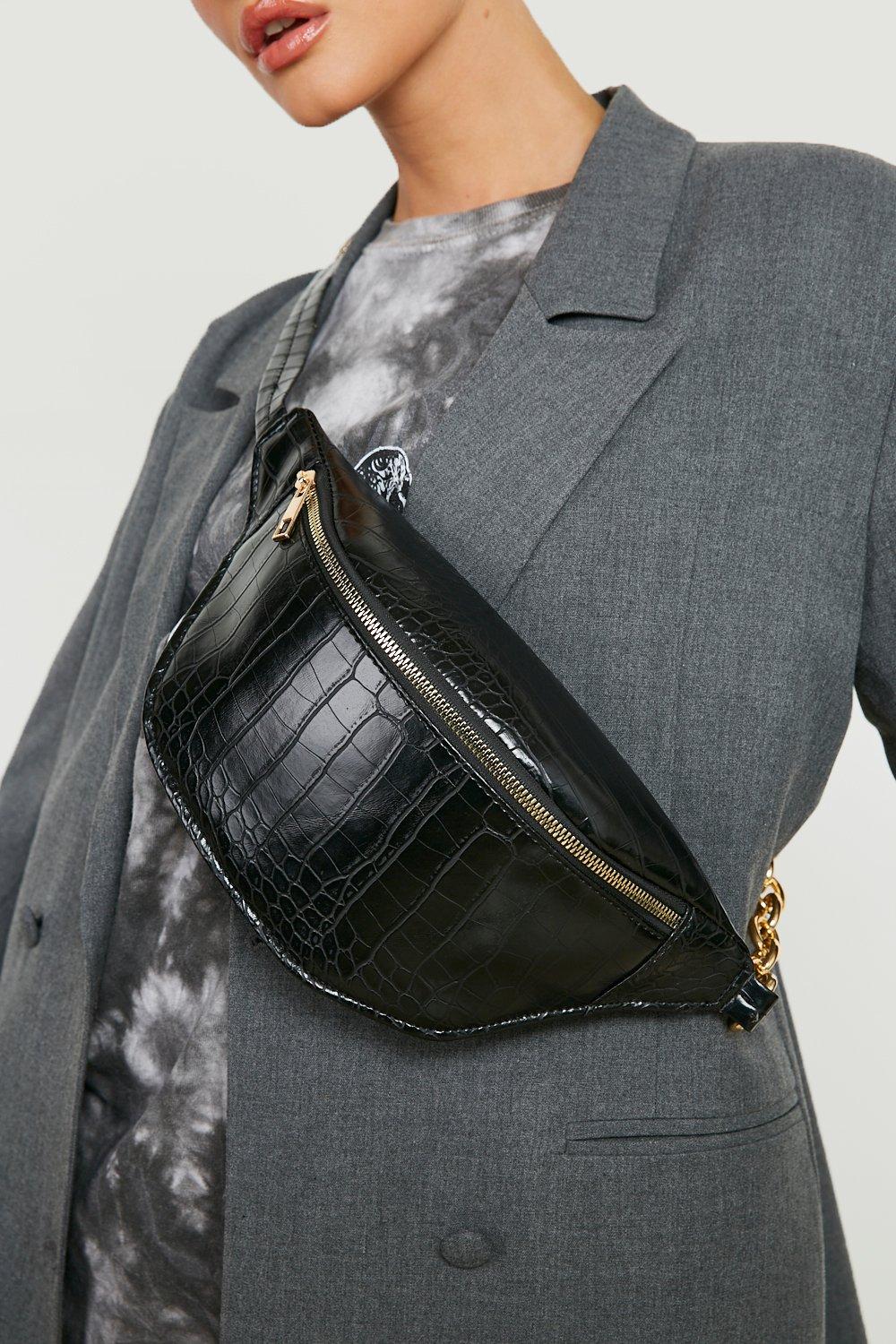 Black croc bum bag hotsell