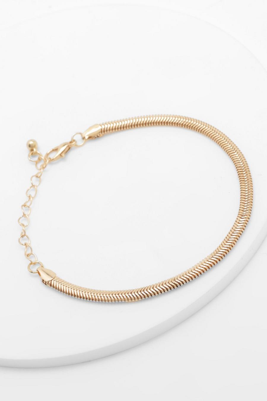 Gold metallic Snake Flat Chain Bracelet  image number 1