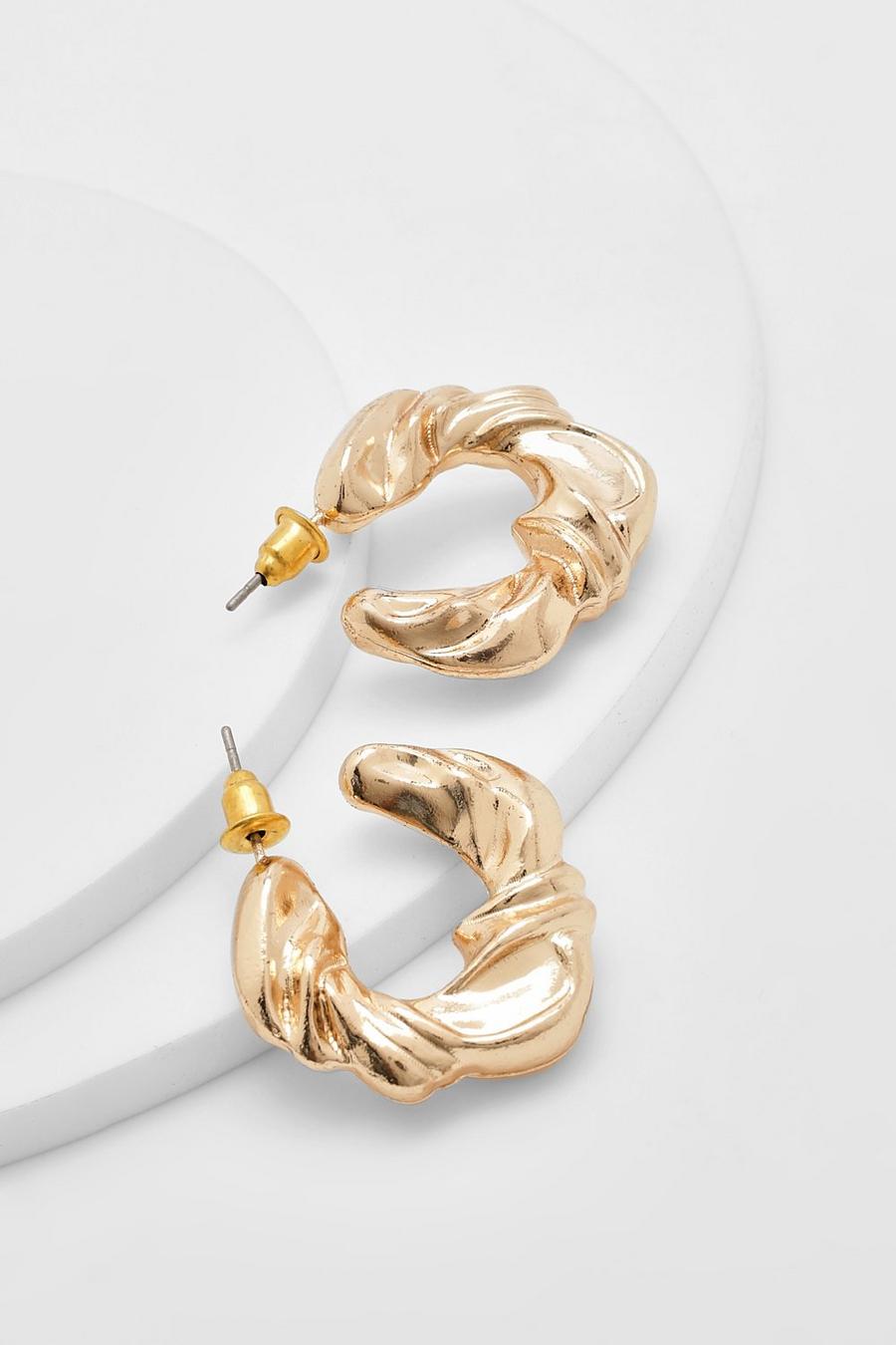 Gold Chunky Twisted Croissaint Earrings  image number 1