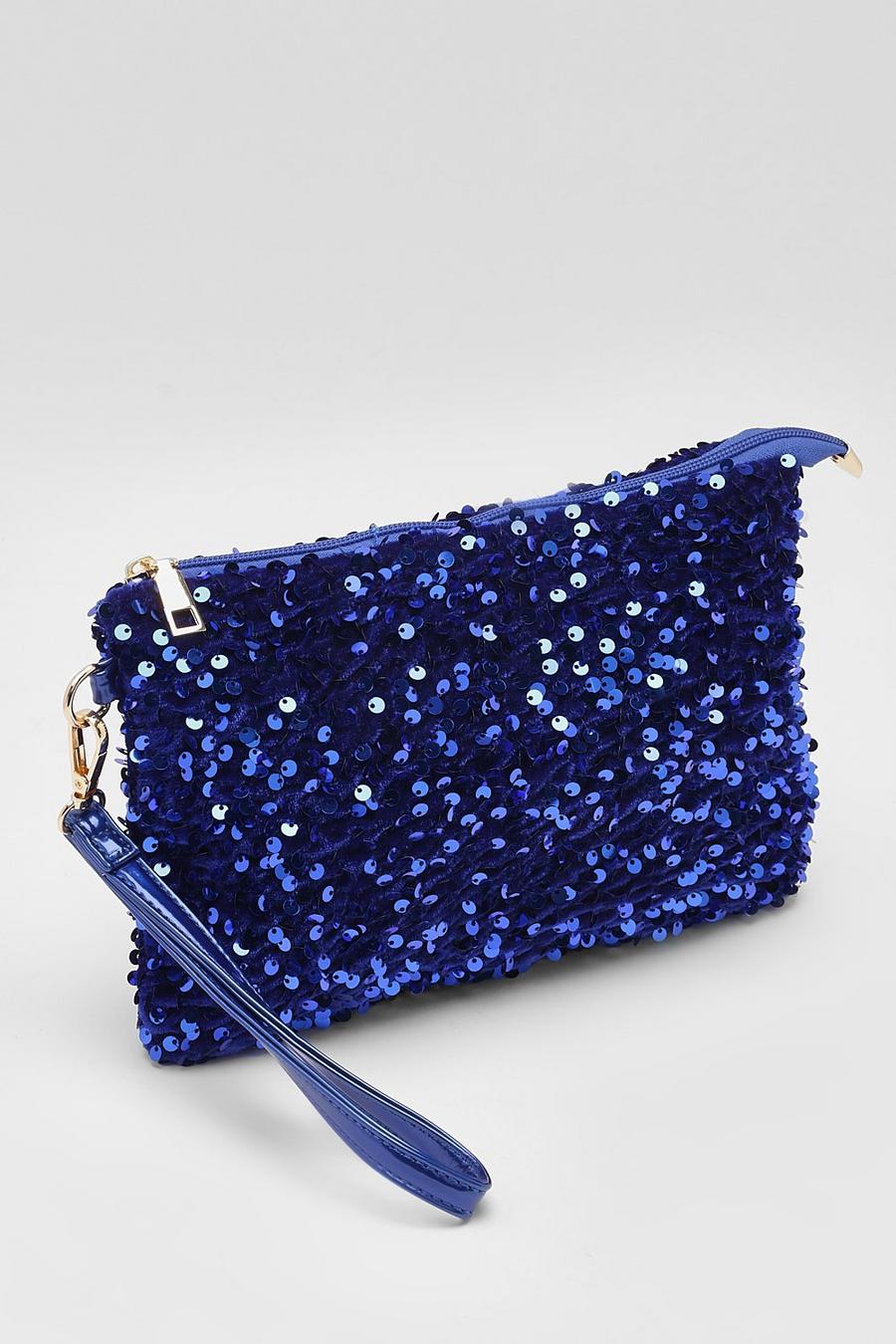 Cobalt Velvet And Sequin Pouch image number 1