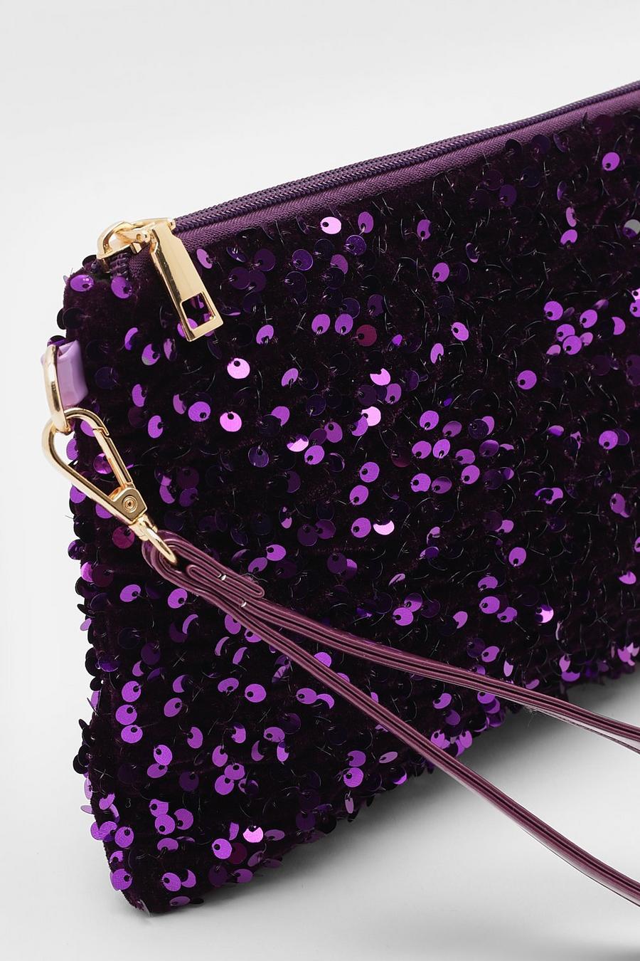 Midnight purple violet Fluwelen Glitter Handtas Met Pailletten