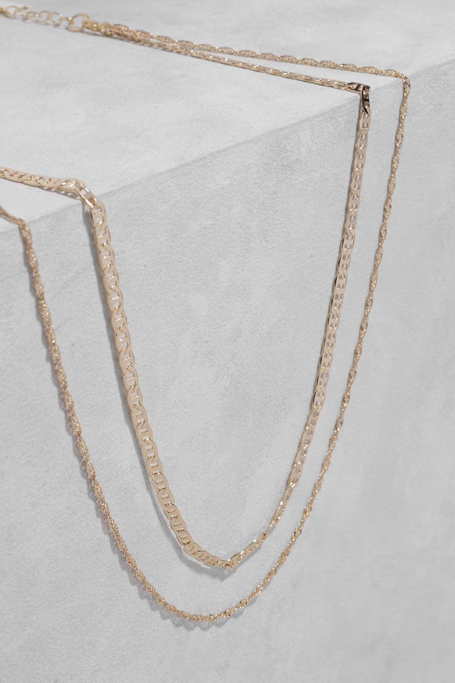Gold metallic Simple Double Chain Necklace 