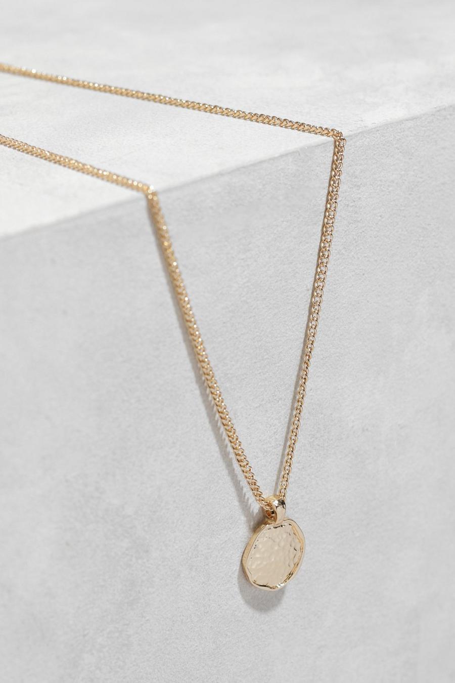 Gold metallic Hammered Circle Pendant Necklace 