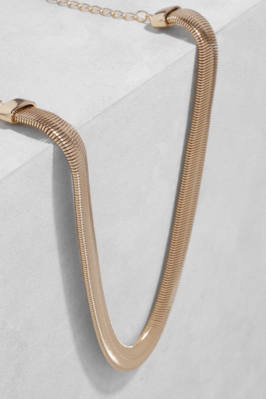 Gold metallic Chunky Flat Snake Chain Necklace  image number 1