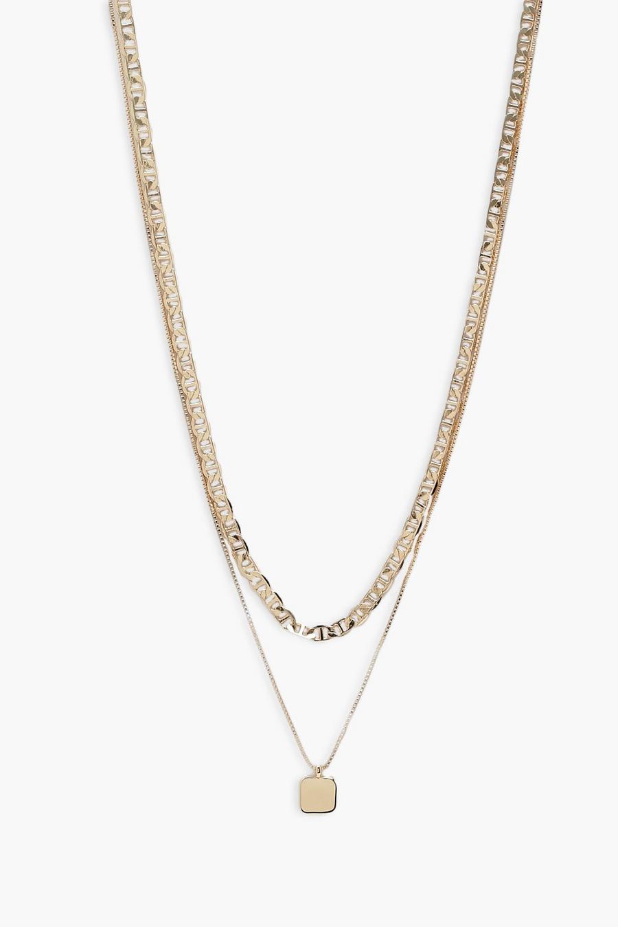 Gold metallic Greek Key Link Chain Necklace 