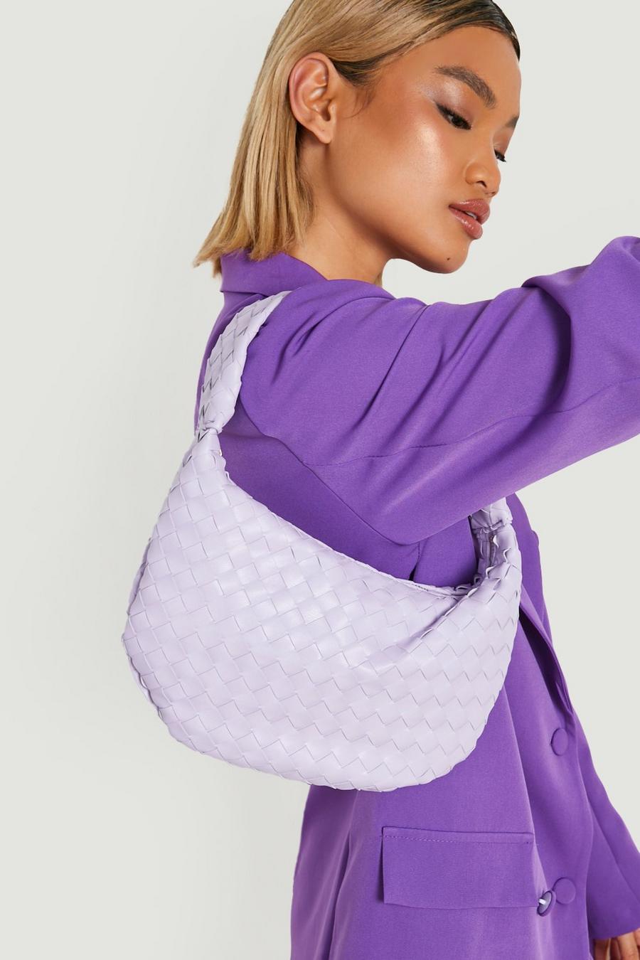 Lilac Woven Knot Handle Shoulder Bag  image number 1