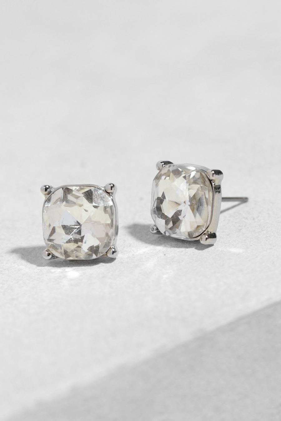 Simple Silver Square Diamante Studs