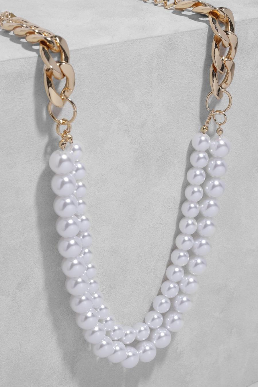 Cream Layered Statement Pearl Necklace  image number 1