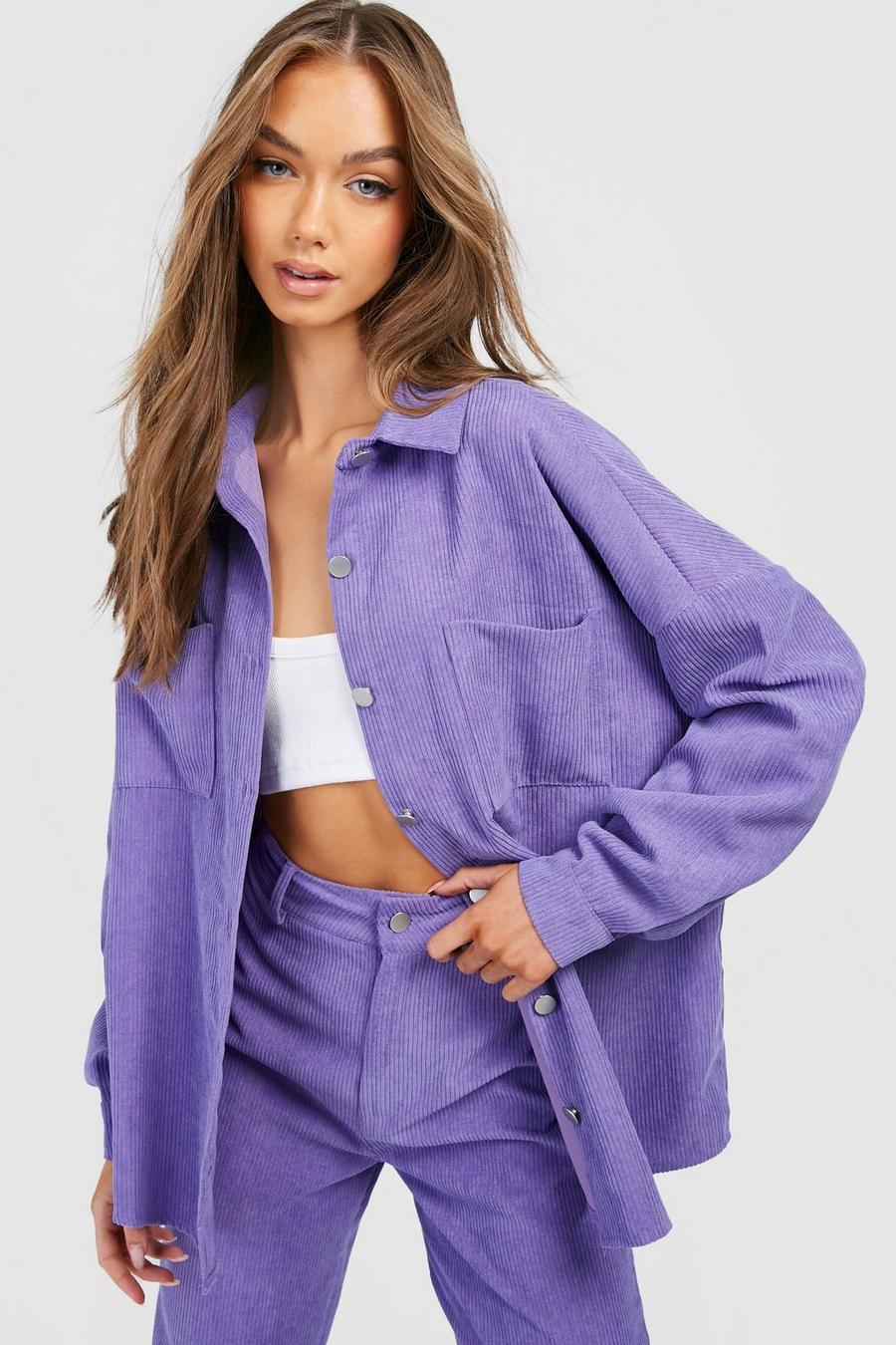Purple Oversized Slouch Fit Cord Shirt image number 1