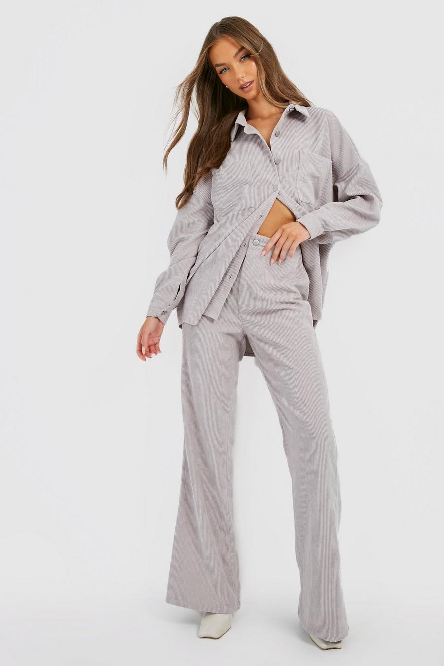 Camicia oversize extra comoda in velluto a coste, Grey gris