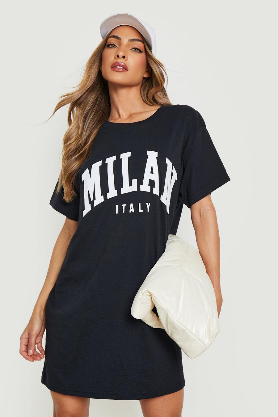 Vestido camiseta con eslogan Milan, Black image number 1
