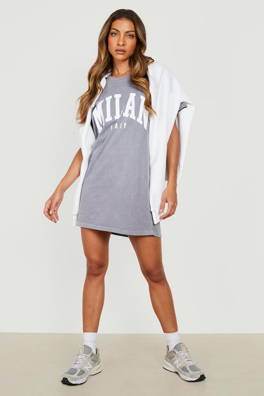 Grey marl gris Milan Slogan T-shirt Dress