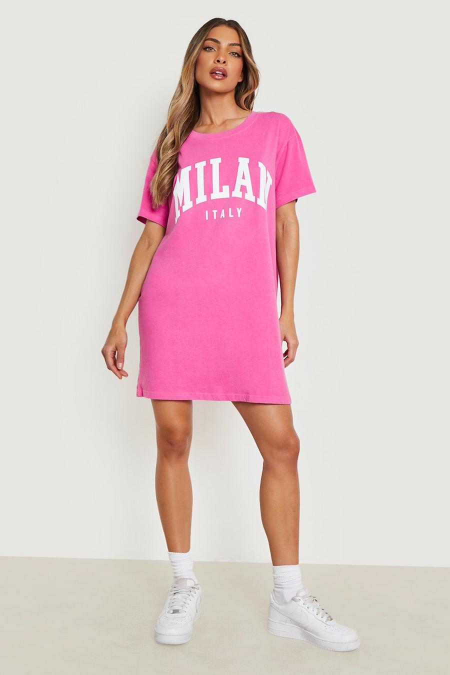 Hot pink Milan Slogan T-shirt Dress