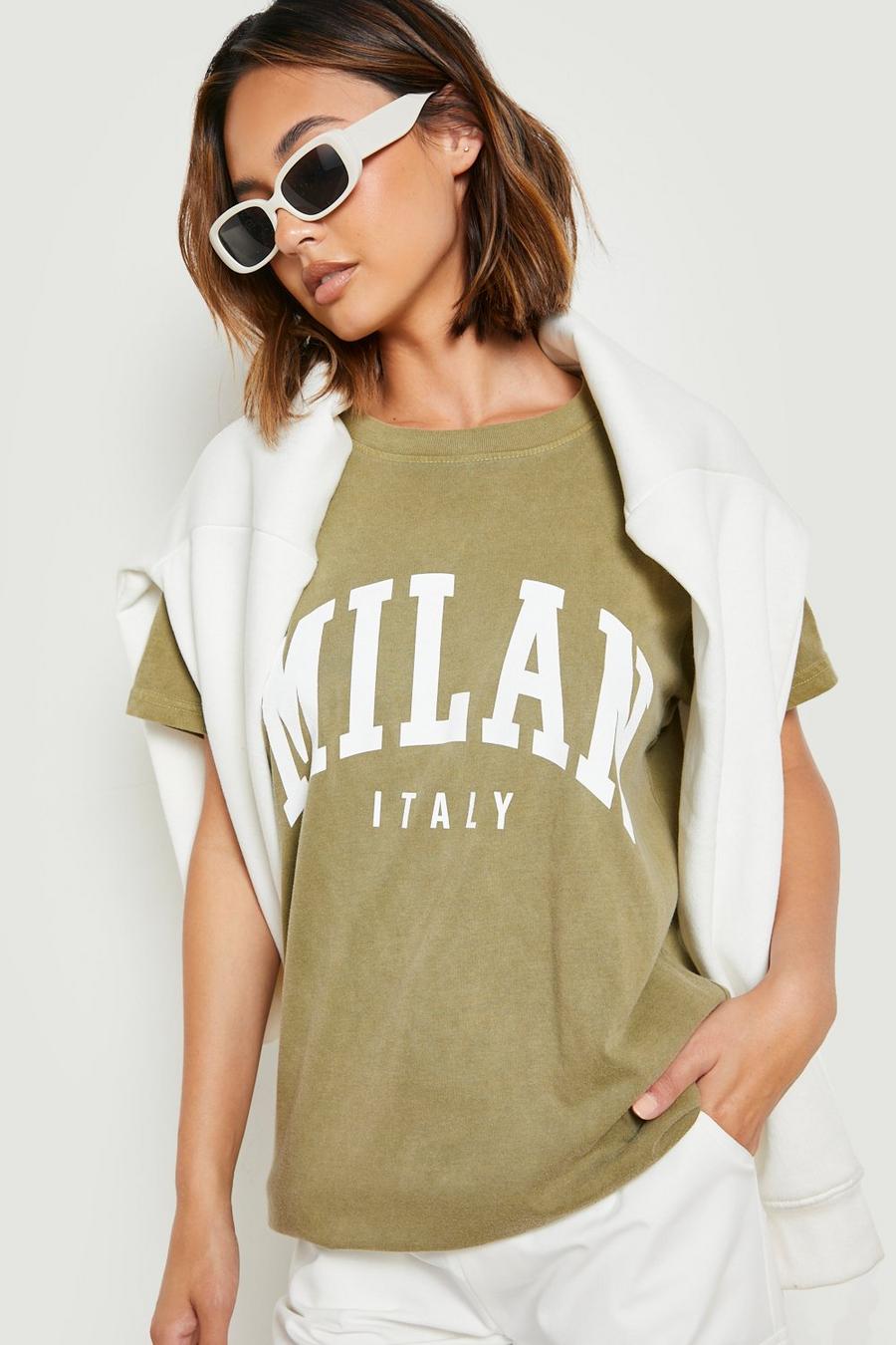 Khaki שמלת טישרט עם כיתוב Milan image number 1