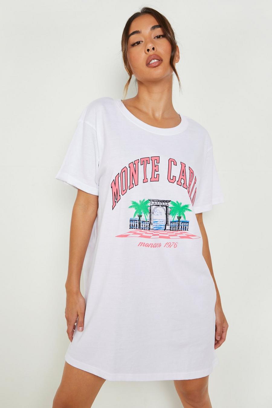 White weiß Monte Carlo Slogan T-shirt Dress