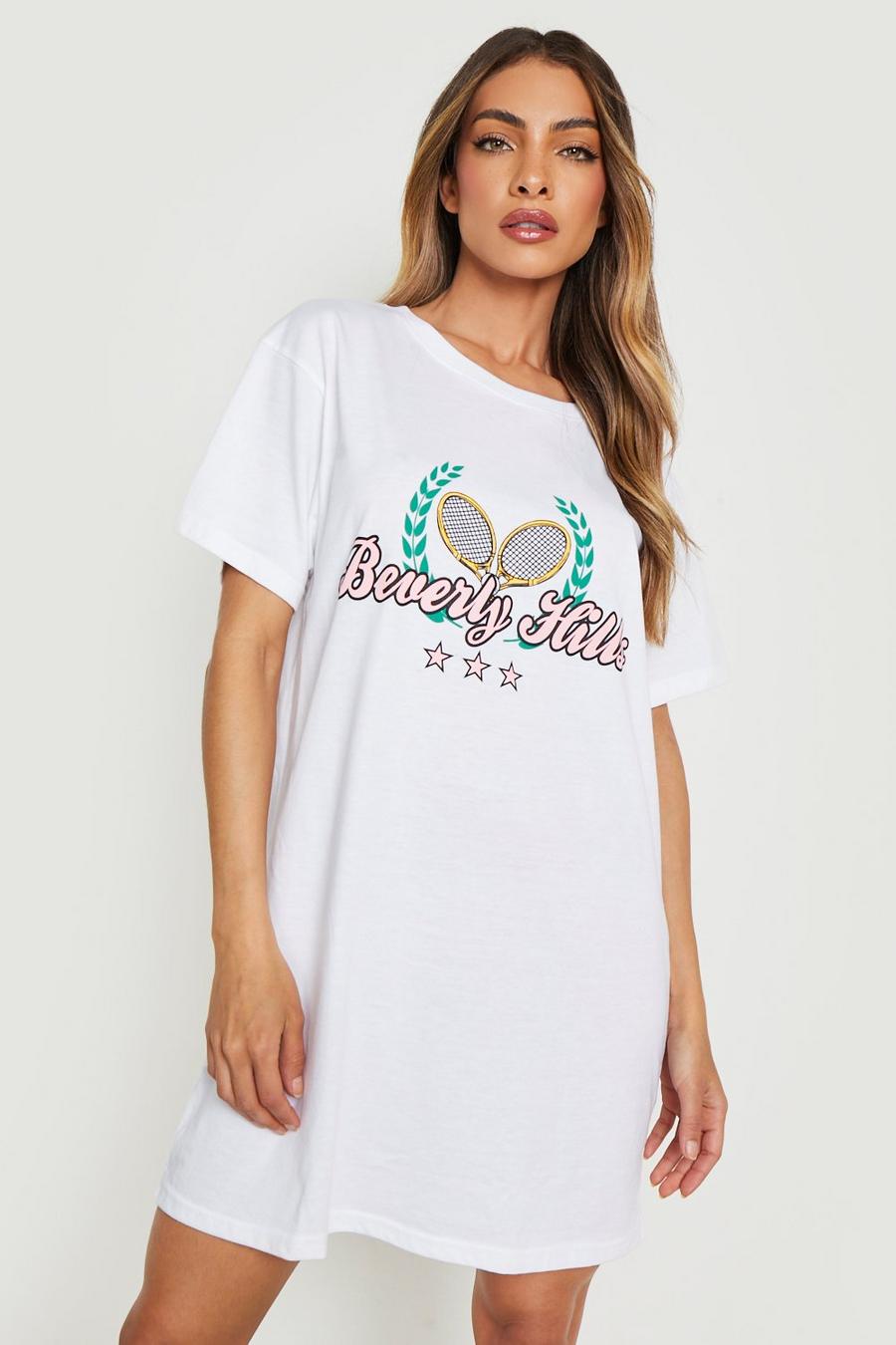 White Beverly Hills Graphic T-Shirt Dress image number 1