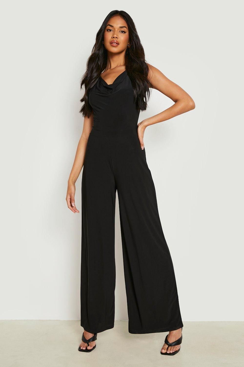 Cowl Draped Wide Leg Slinky Jumpsuit