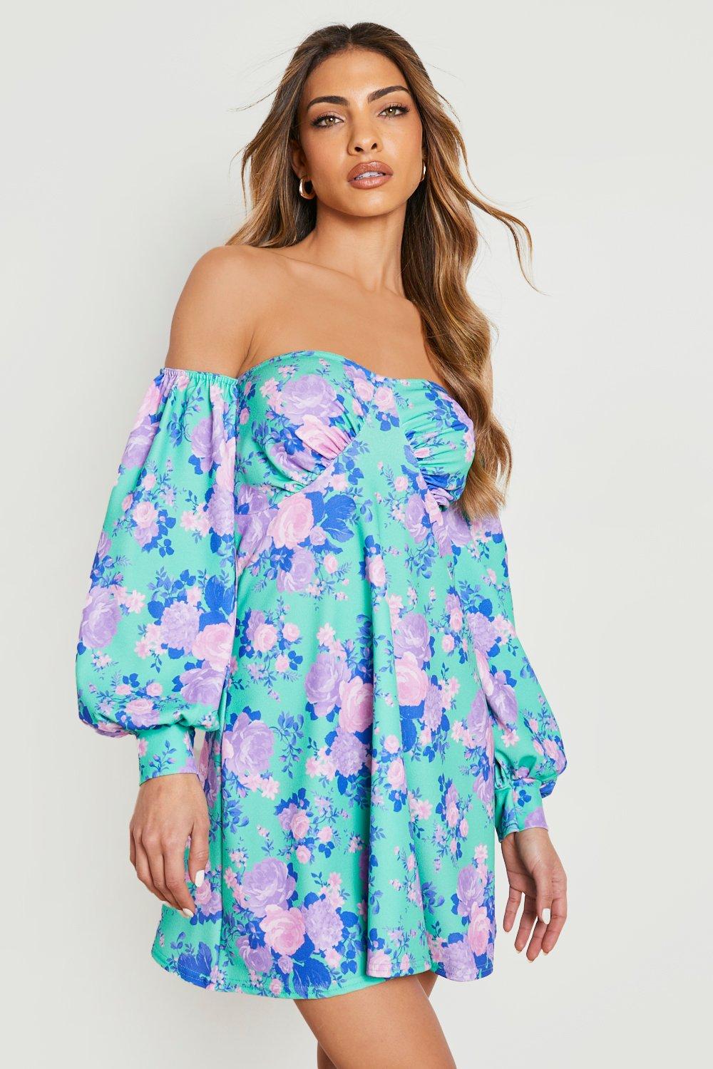 Off the shoulder skater dress outlet boohoo