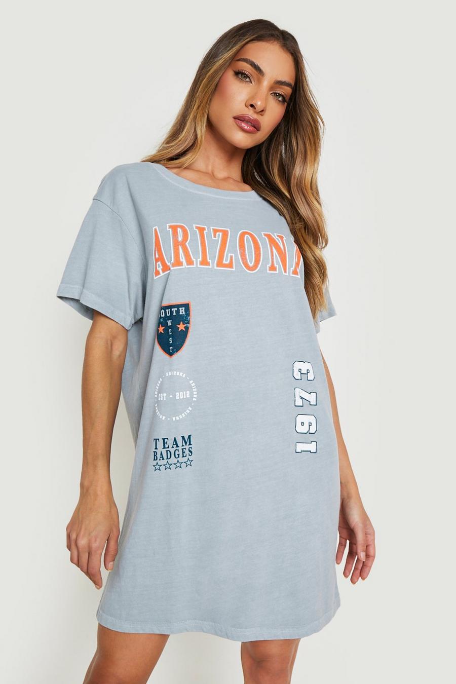 Vestido camiseta con eslogan Arizona sobreteñido, Grey marl image number 1