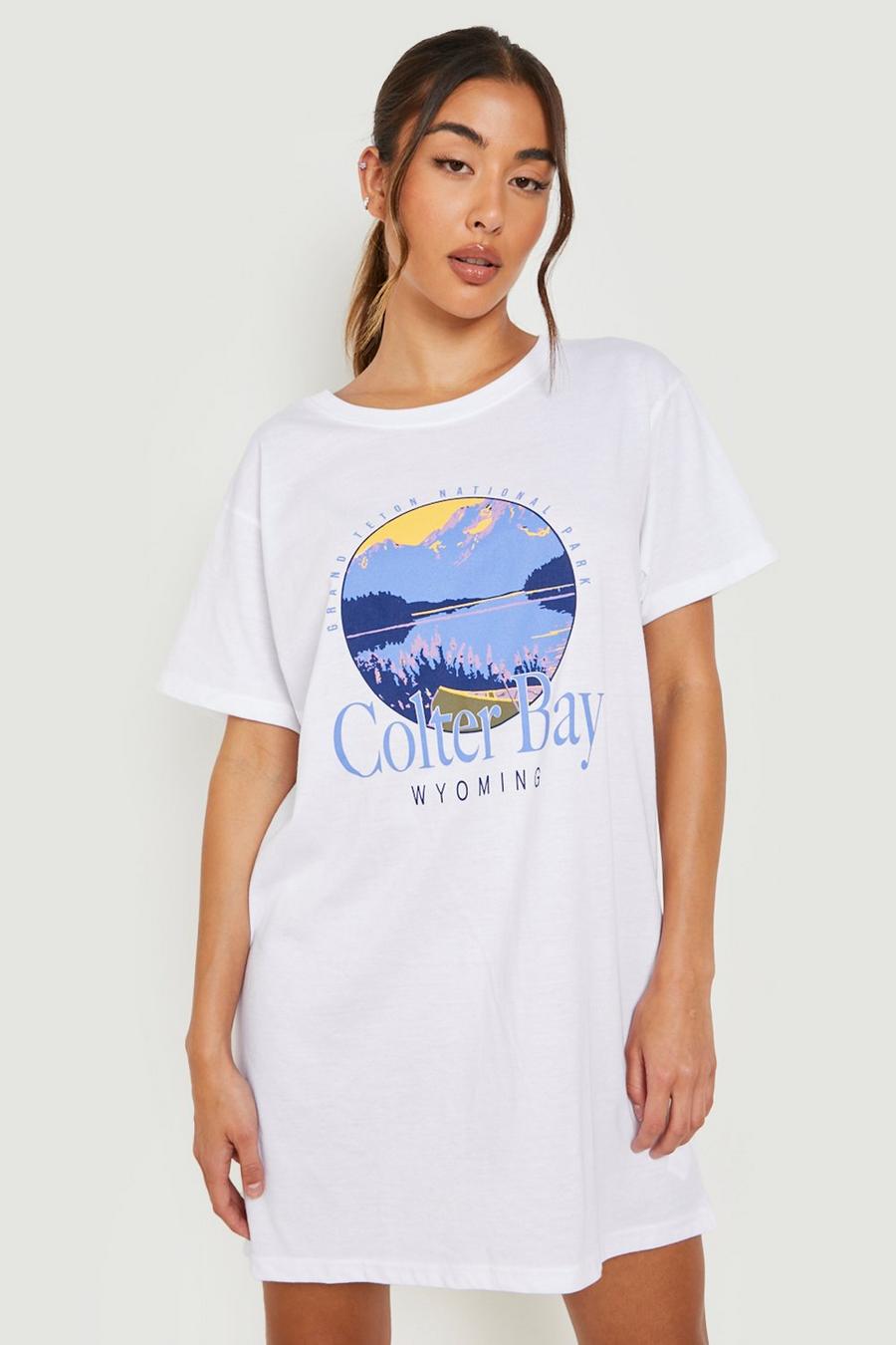 White Overdye Bay Graphic T-Shirt Dress image number 1