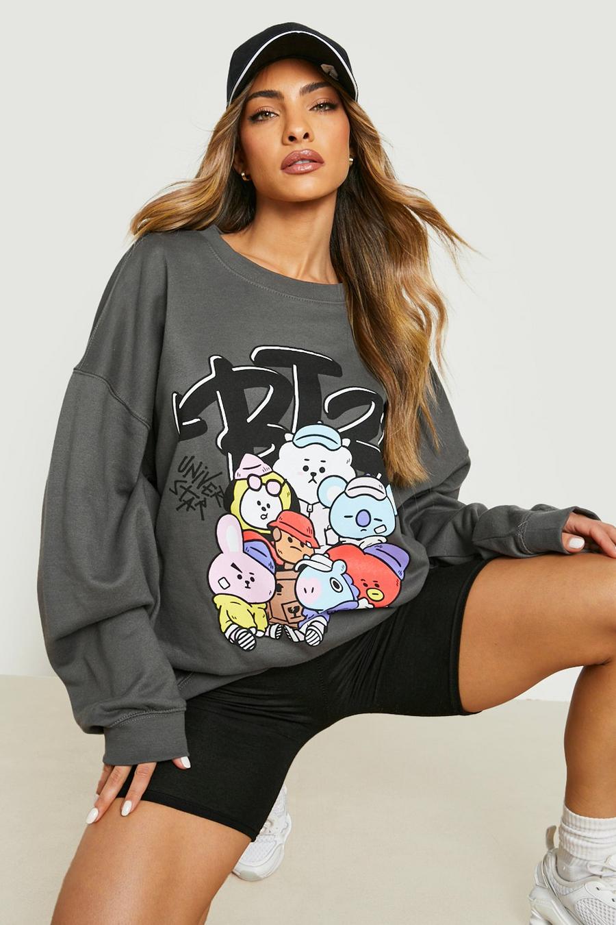 Charcoal Bt21 License Oversized Sweater  image number 1