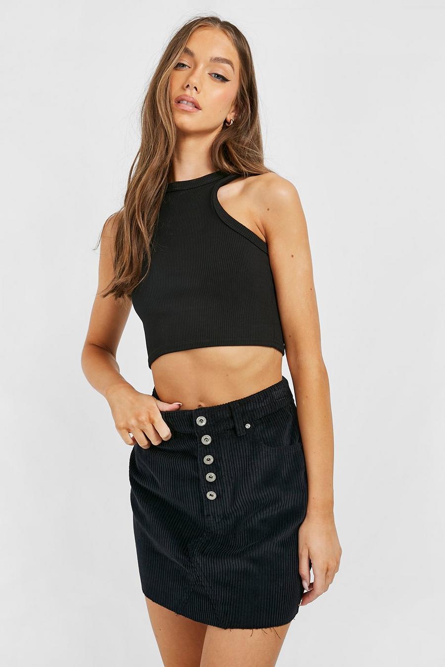 Black svart Exposed Button Cord Skirt