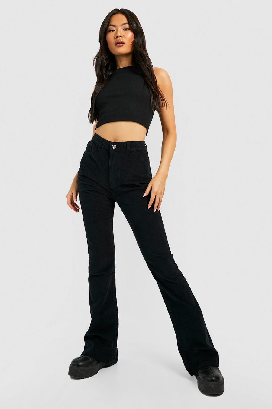 Jeans a zampa a vita alta in velluto a coste, Black image number 1