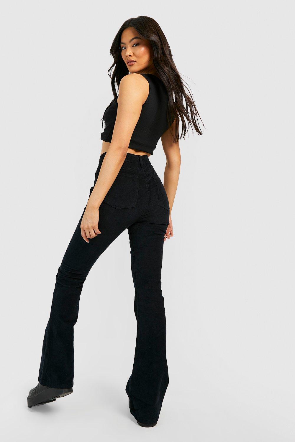 Women's - Mid Rise Slim Cord Flare Jeans in Black