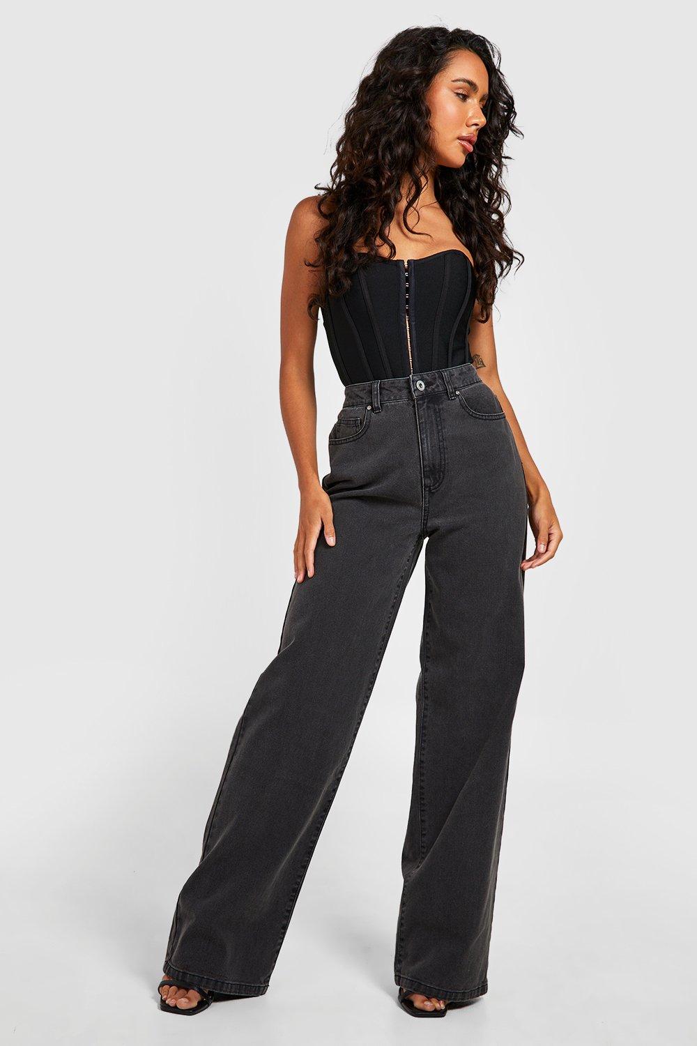 boohoo High Rise Wide Leg Jeans