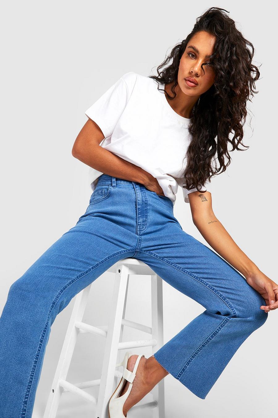 Mid wash blå Utsvängda jeans med hög midja image number 1
