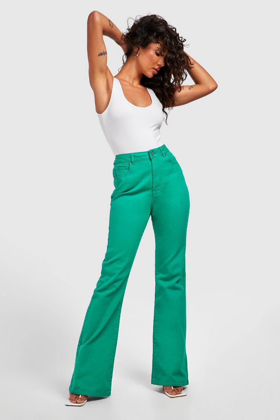 Green High Rise Disco Flared Jeans image number 1