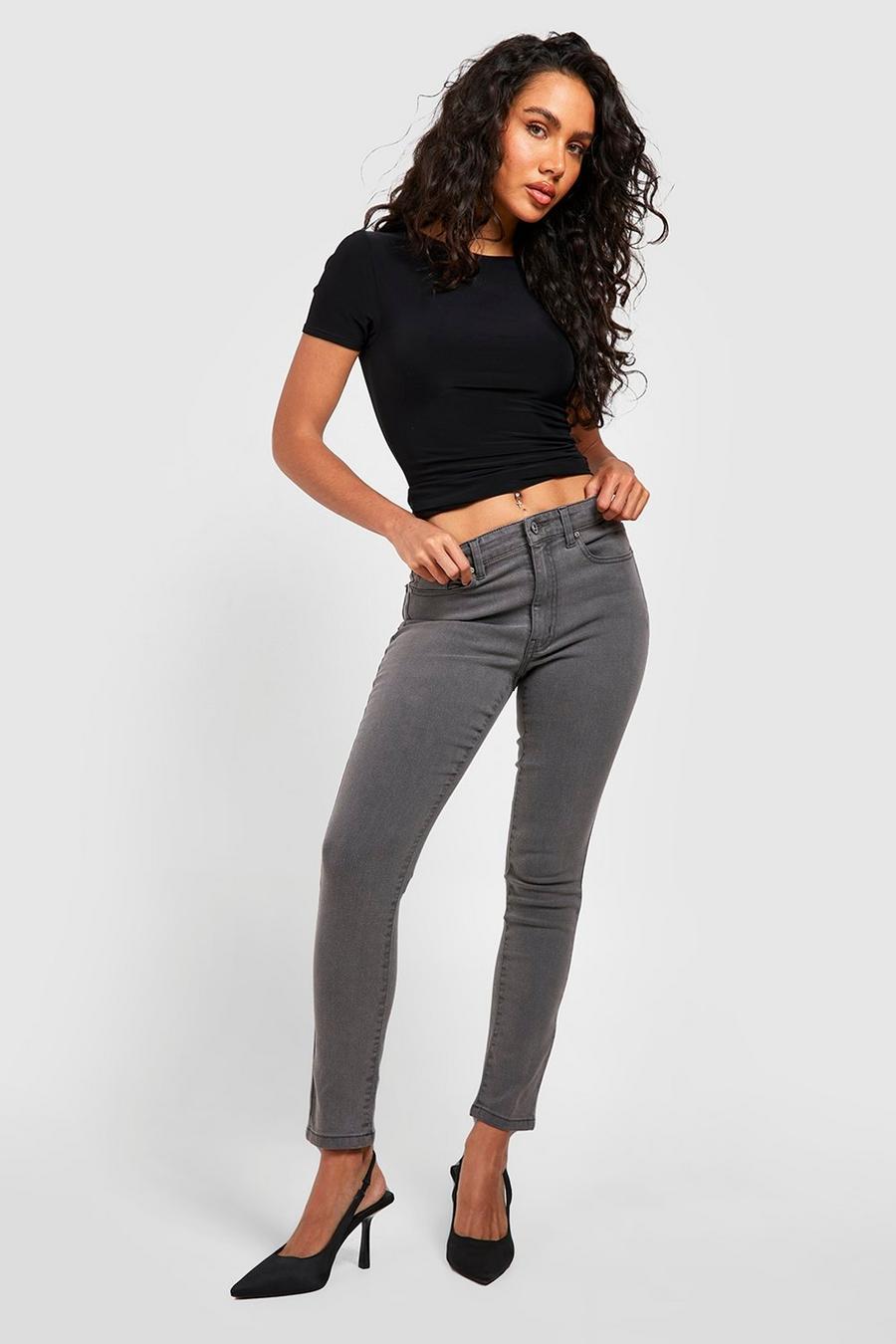 שחור דהוי מכנסי סקיני ג'ינס קלאסיים בגזרת ביניים