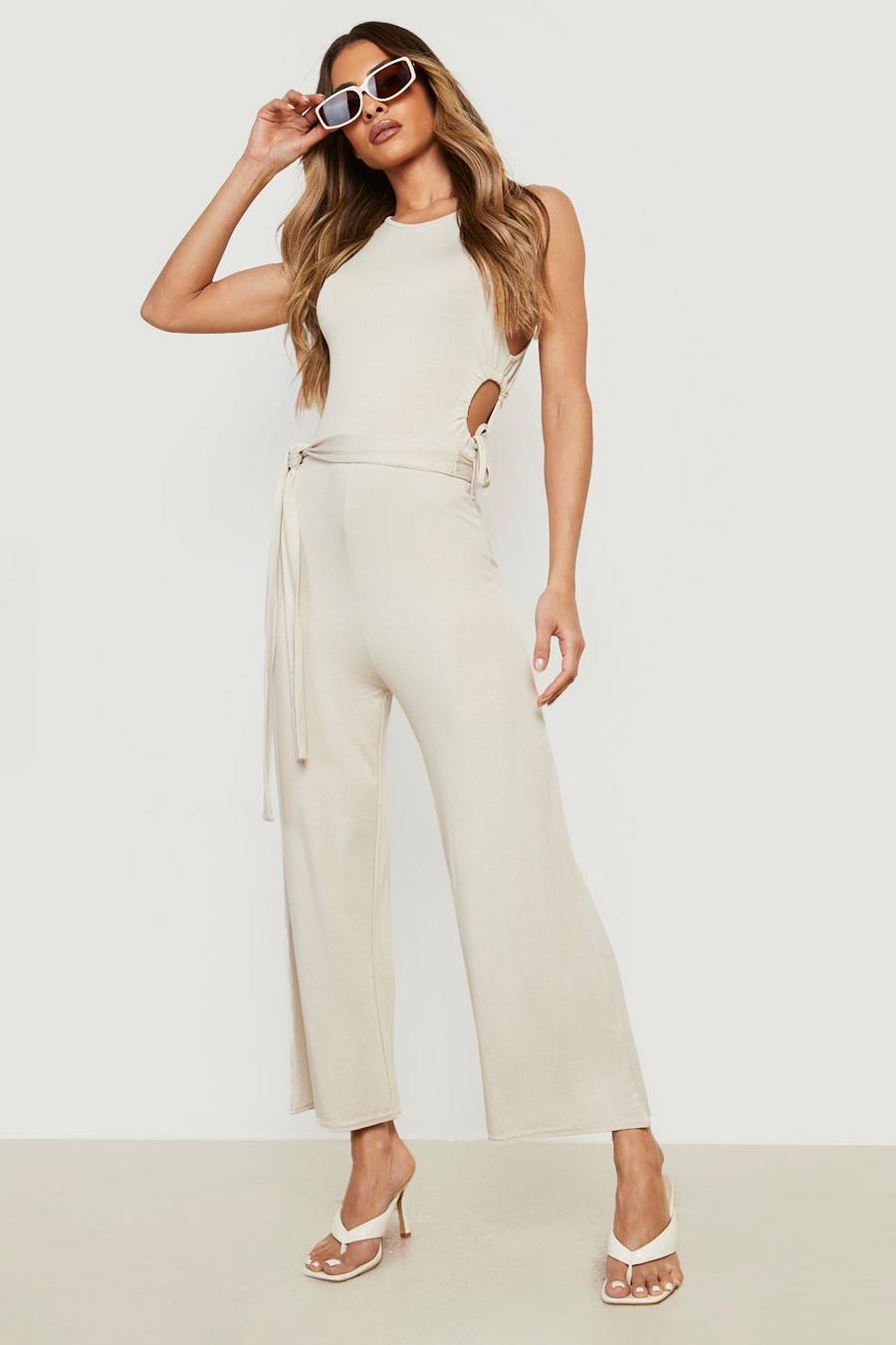 Stone Side Ruched Culotte Racer Jumpsuit image number 1