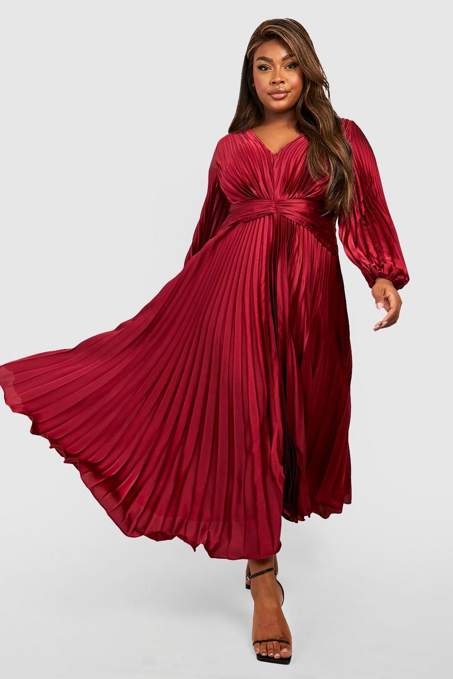 Berry Plus Satin Pleated Midaxi Dress image number 1