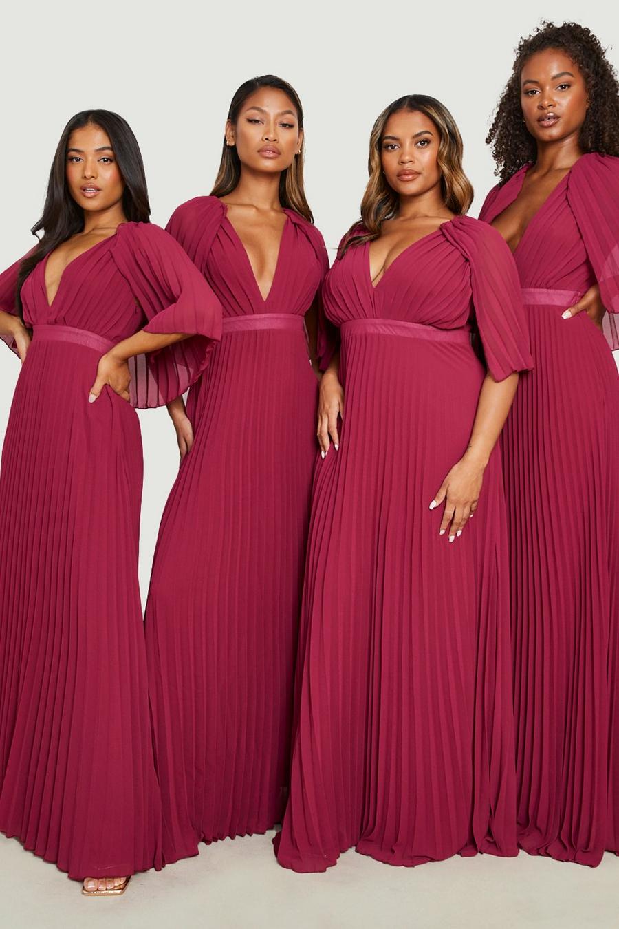 Berry Plus Pleated Cape Bridesmaid Maxi Dress image number 1