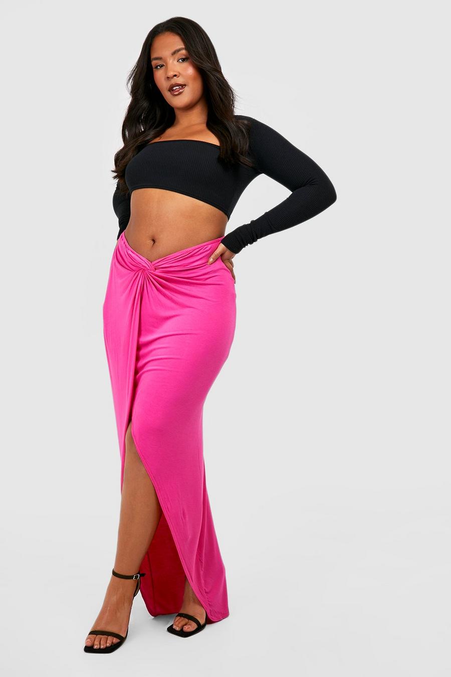 Fuchsia Plus Jersey Knot Front Maxi Skirt  image number 1