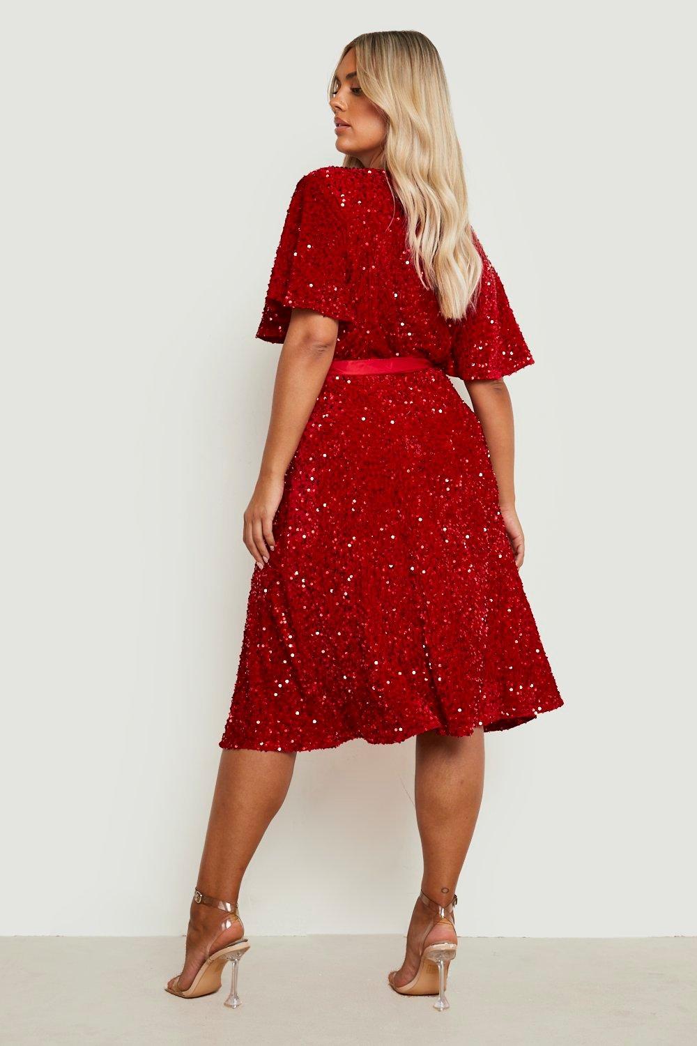 Red sequin hot sale skater dress