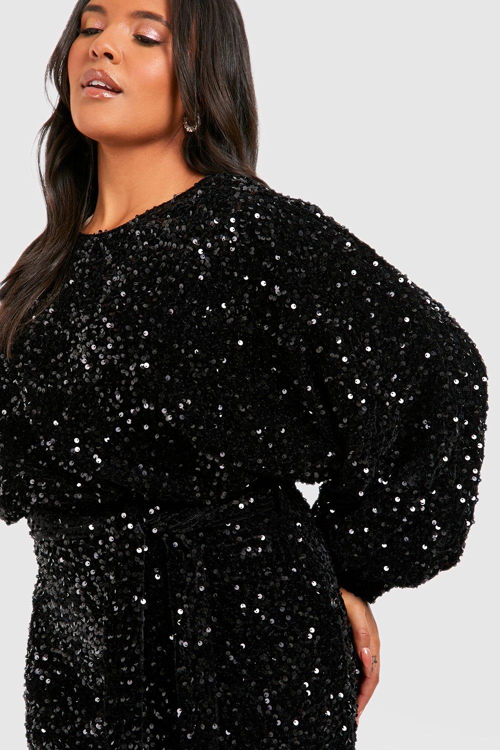 Boohoo Blouson Sleeve Wrap Front Sequin Playsuit in Purple