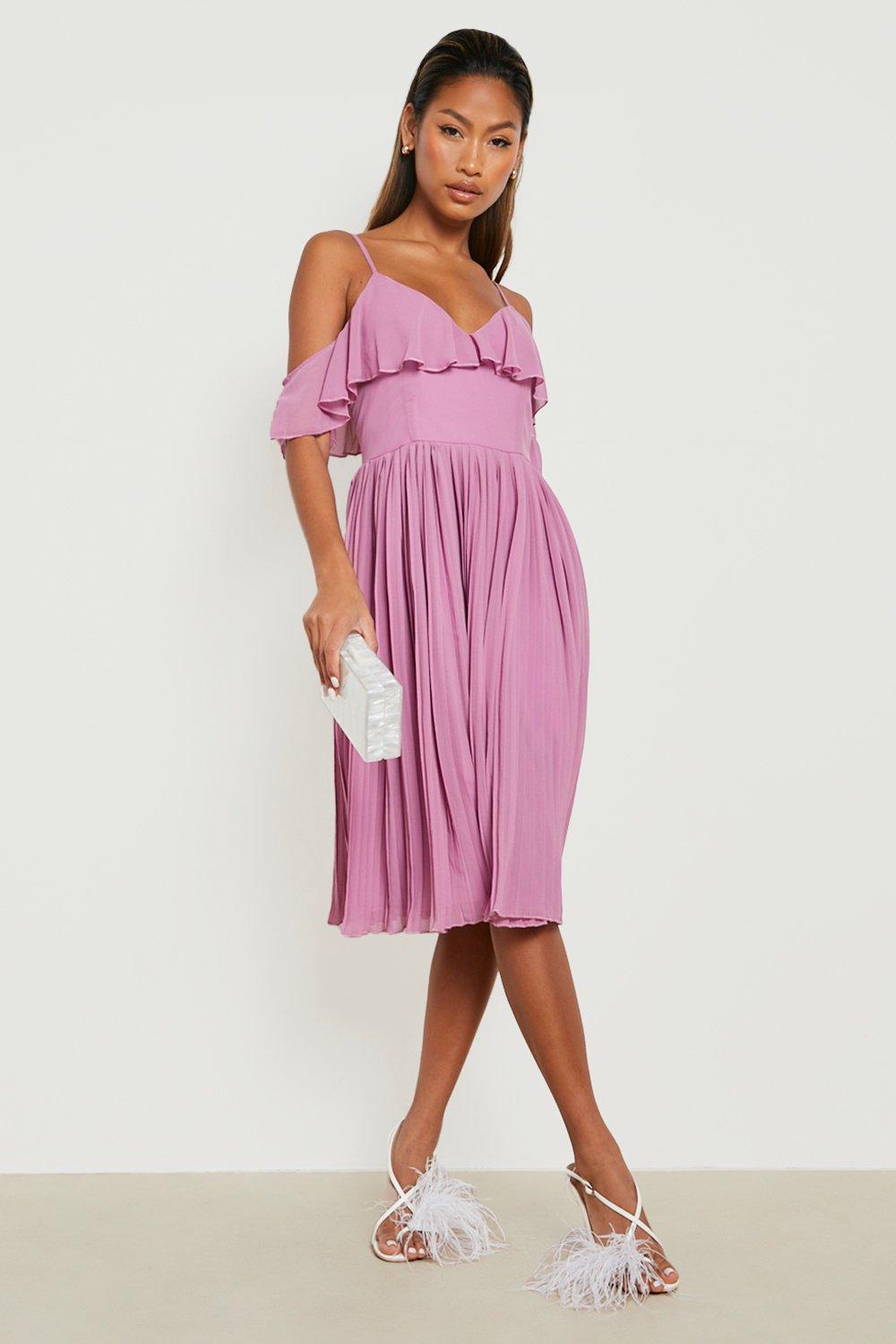 Pink cold clearance shoulder bridesmaid dress