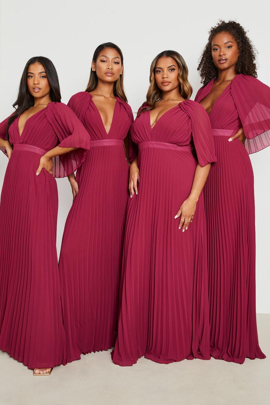 Berry Tall Pleated Cape Bridesmaid Maxi Dress image number 1