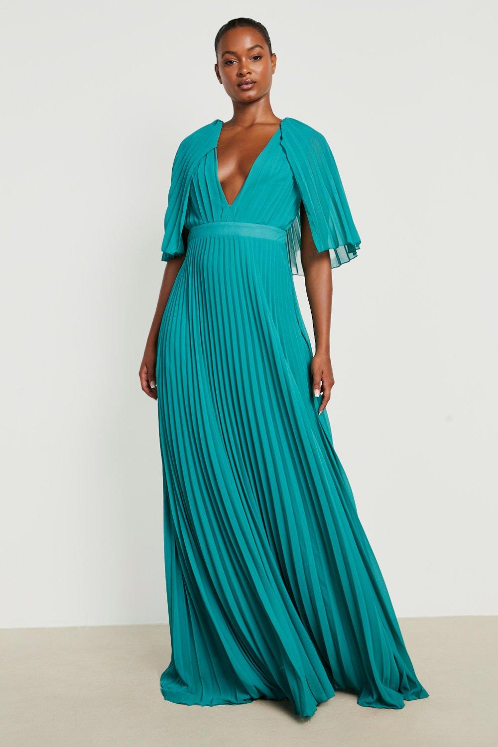 Green pleated sale maxi dress