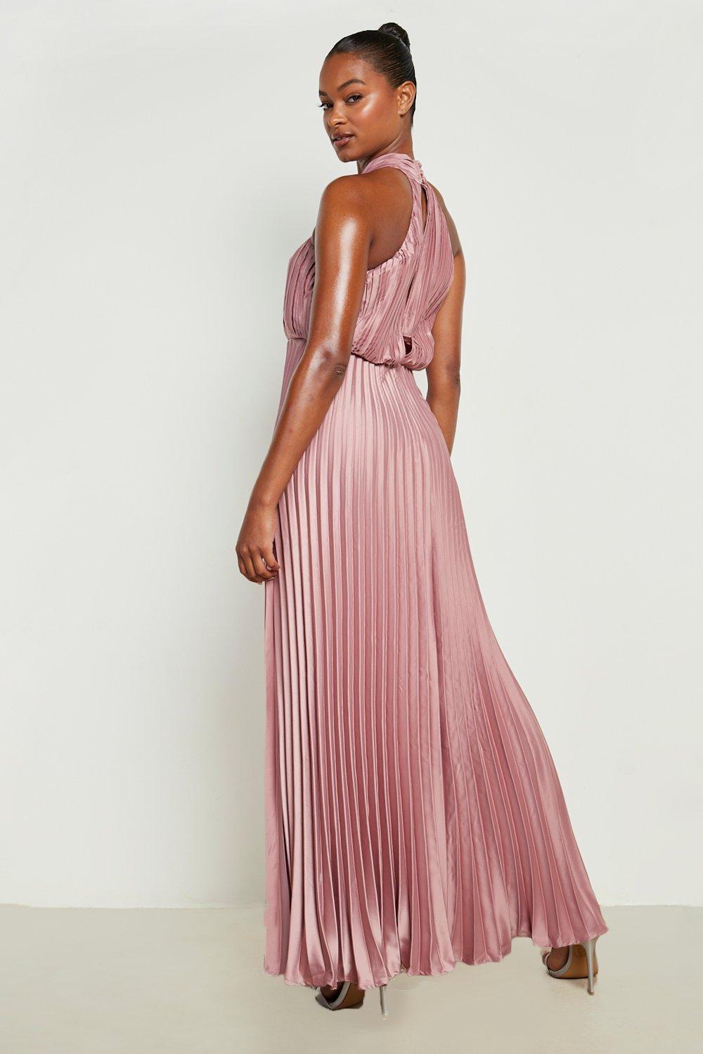 Halter neck clearance pleated maxi dress