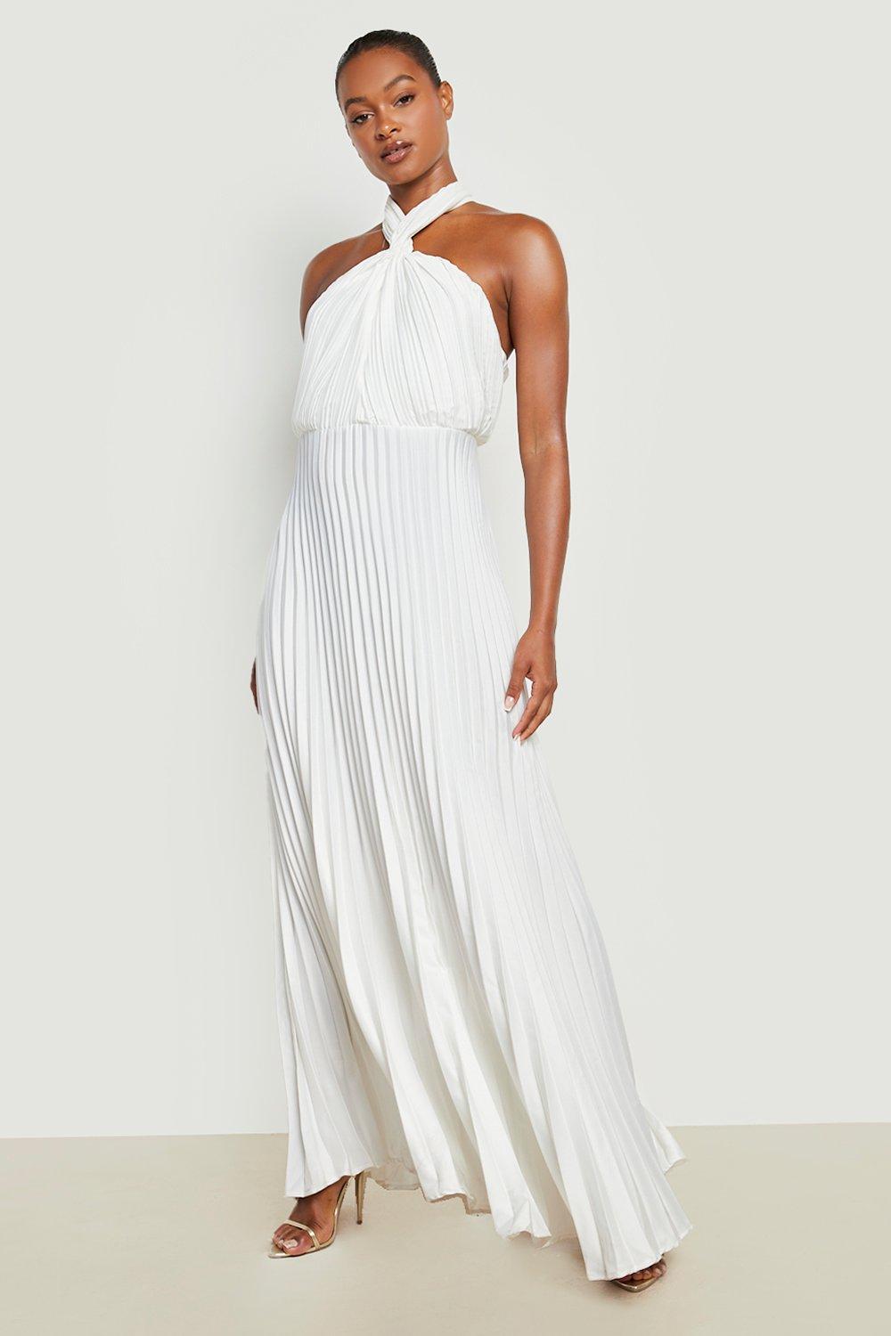 white v neck halter dress