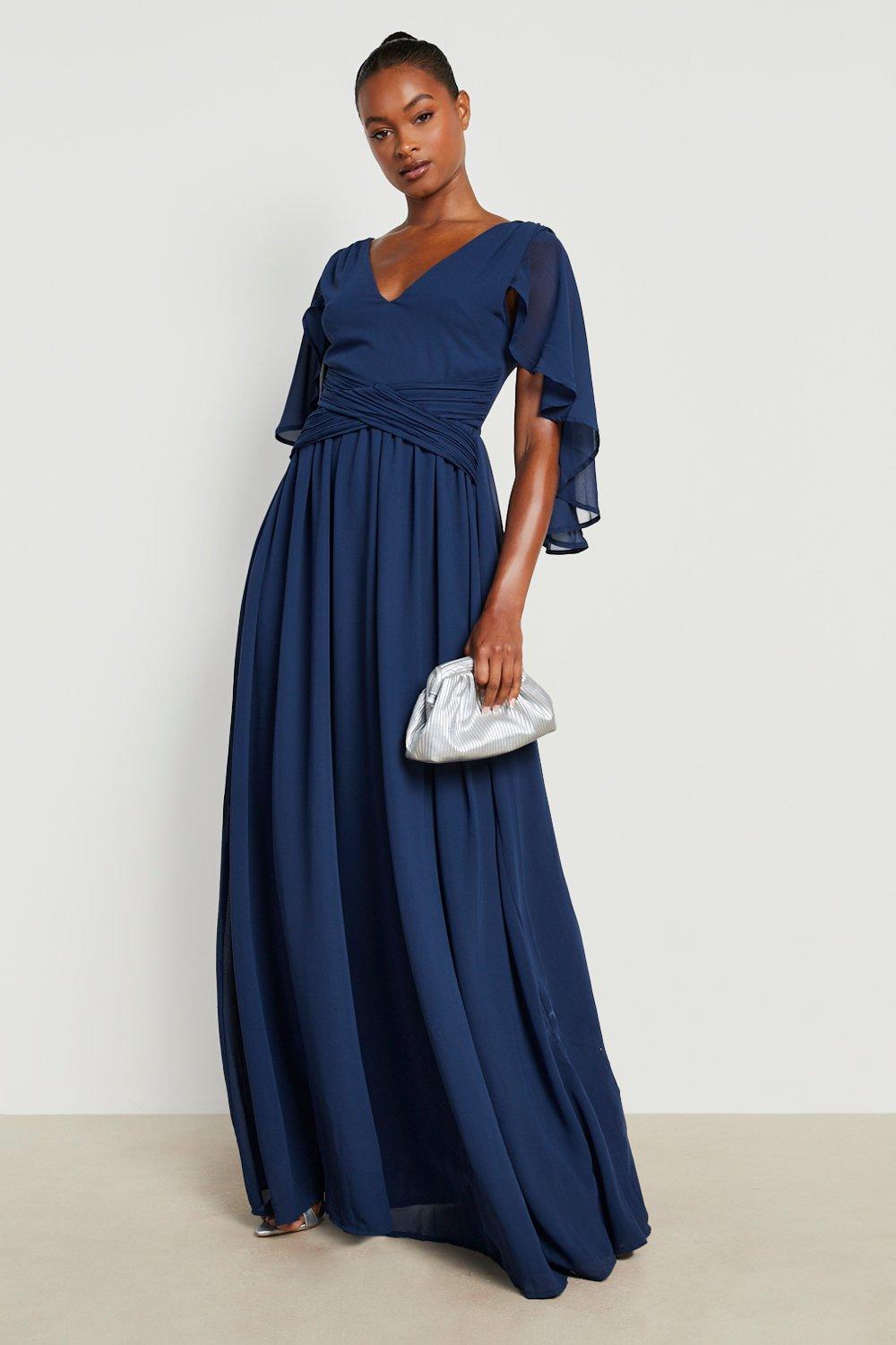 Navy chiffon 2024 dress with sleeves