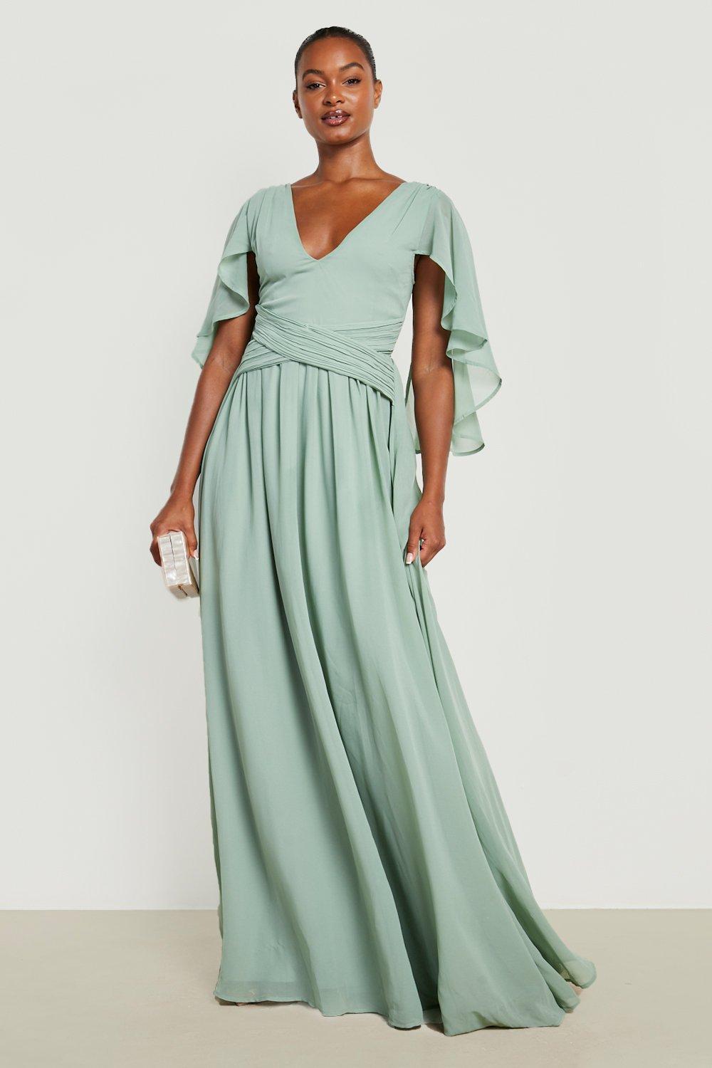 Tall Bridesmaid Chiffon Angel Sleeve Wrap Maxi Dress boohoo