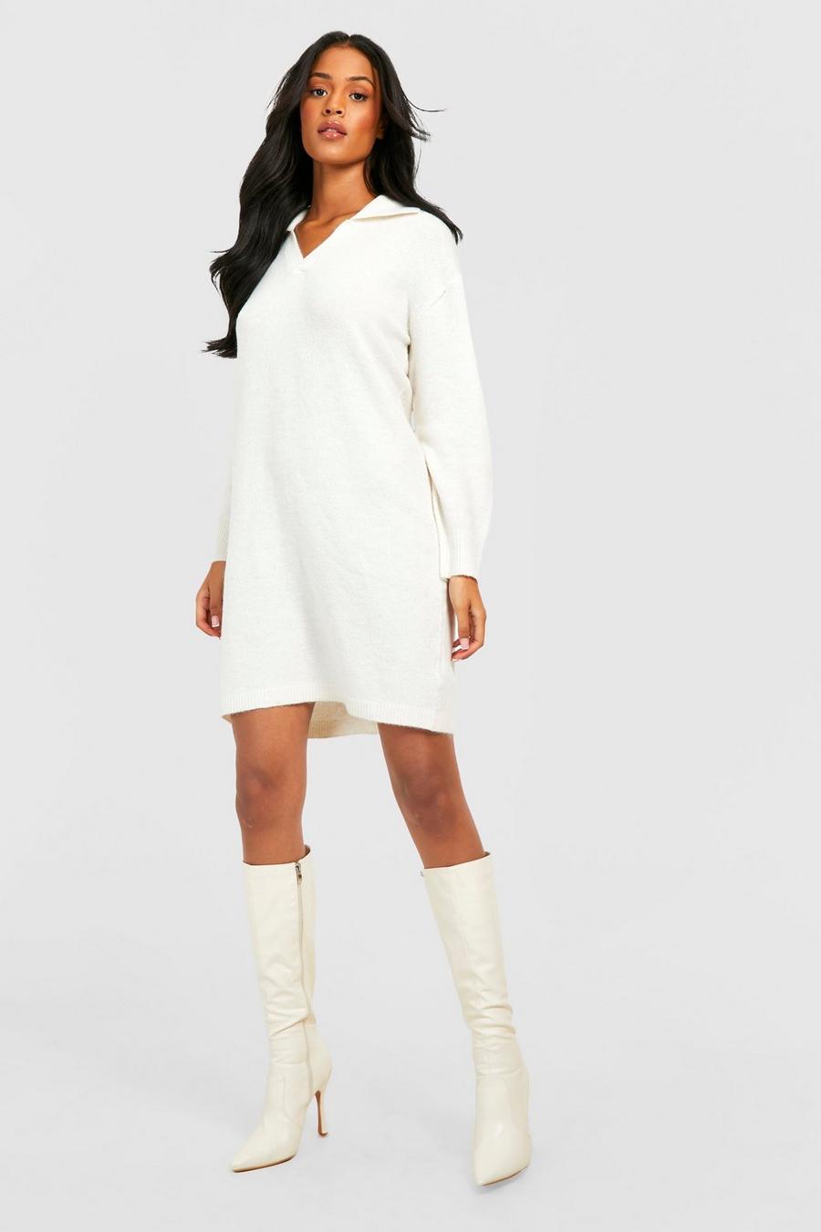 Stone Tall Soft Knit Collared Jumper Dress image number 1