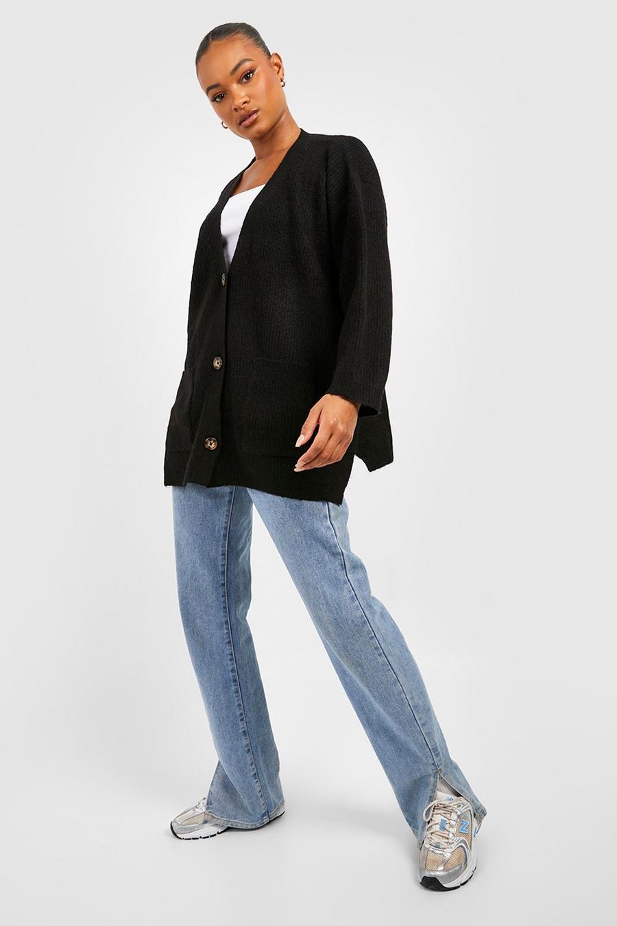 Black Tall Soft Knit Slouchy Cardigan image number 1