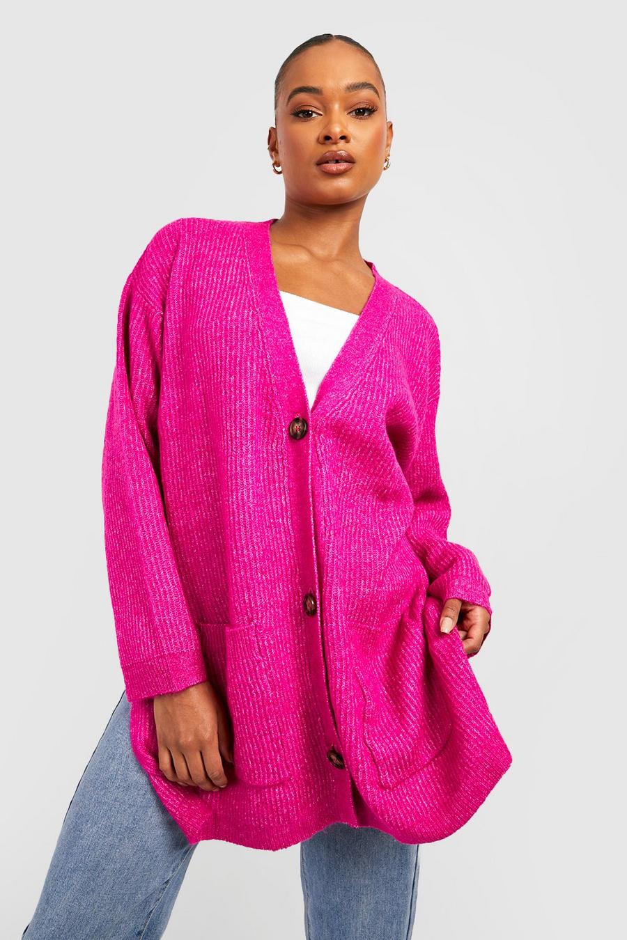 Fuchsia Tall Soft Knit Slouchy Cardigan image number 1